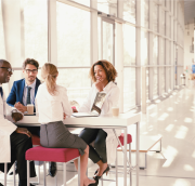 Medical professionals talking with medical affairs teams about AI implementation 